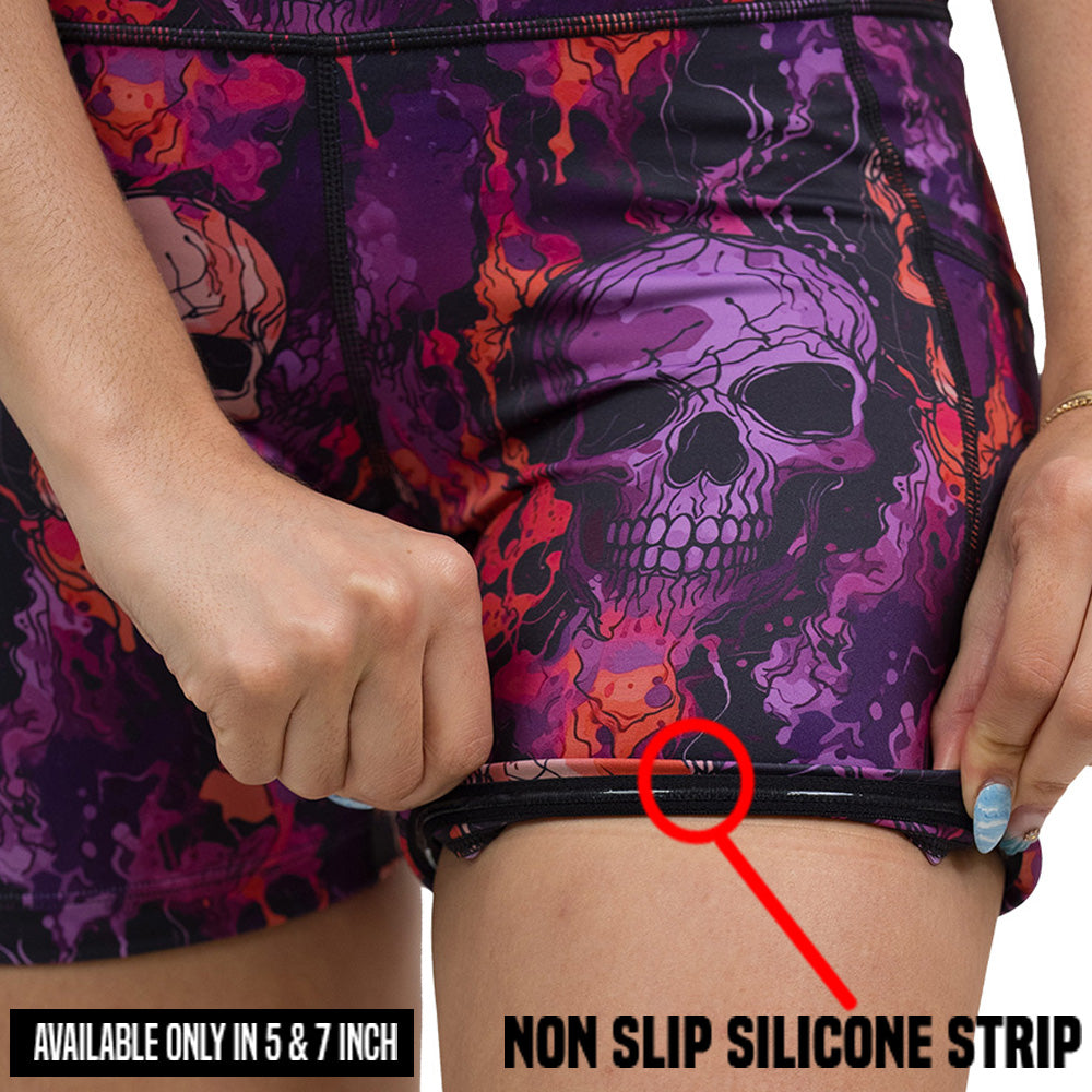 non slip strip on the purple and orange skull patterned shorts