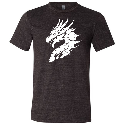 black unisex shirt with a white dragon head graphic on it