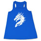 blue unisex racerback shirt with a white dragon head graphic on it