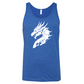 blue unisex shirt with a white dragon head graphic on it