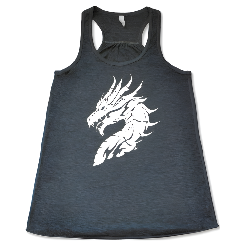 grey unisex racerback shirt with a white dragon head graphic on it