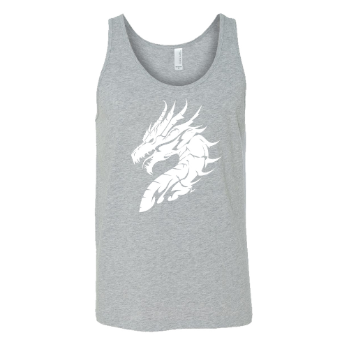 grey unisex shirt with a white dragon head graphic on it
