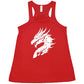 red unisex racerback shirt with a white dragon head graphic on it