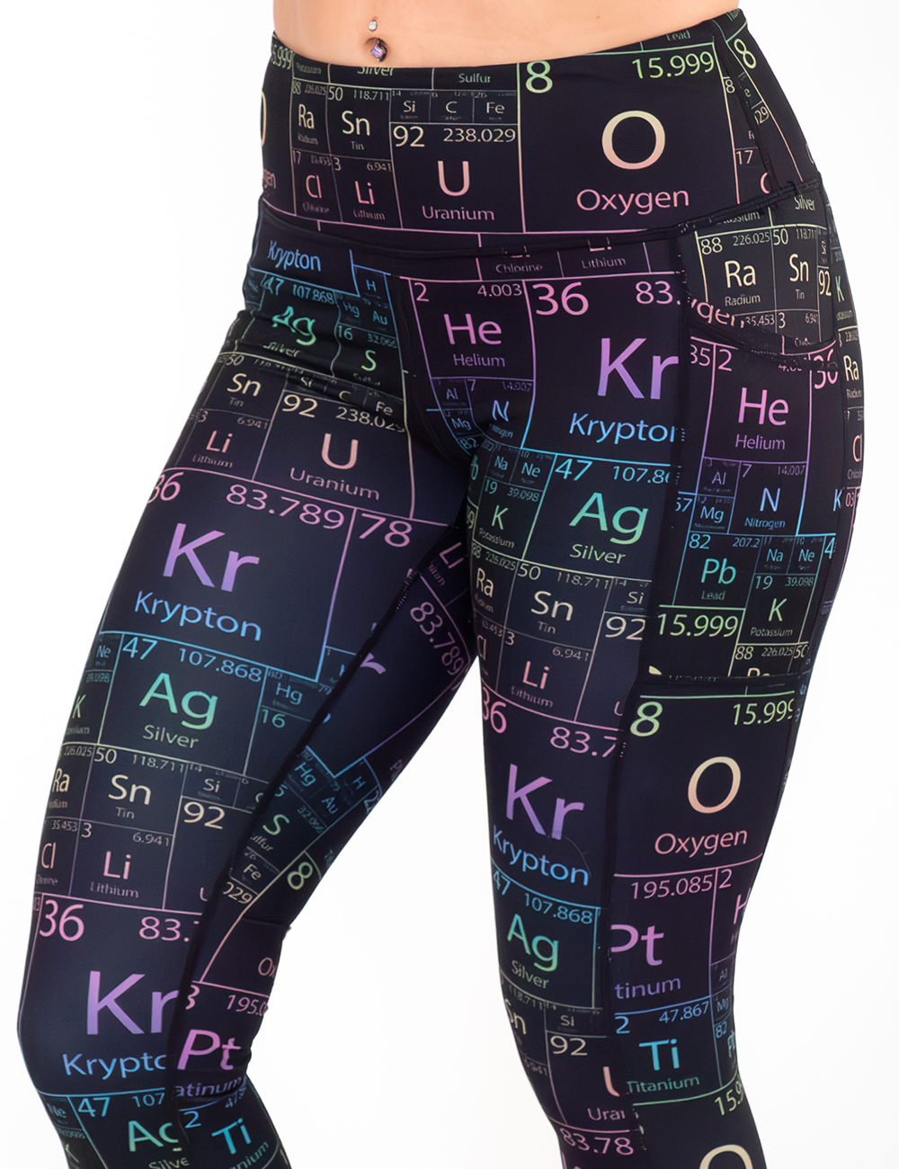 front of the periodic table leggings against a white background