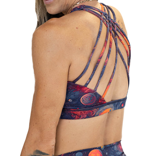back of planet themed sports bra