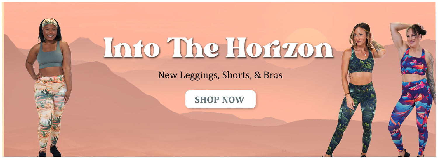 click to shop the "Into The Horizon" collection with leggings, shorts, & bras