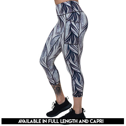 grey dragon scale print leggings available in full and capri length