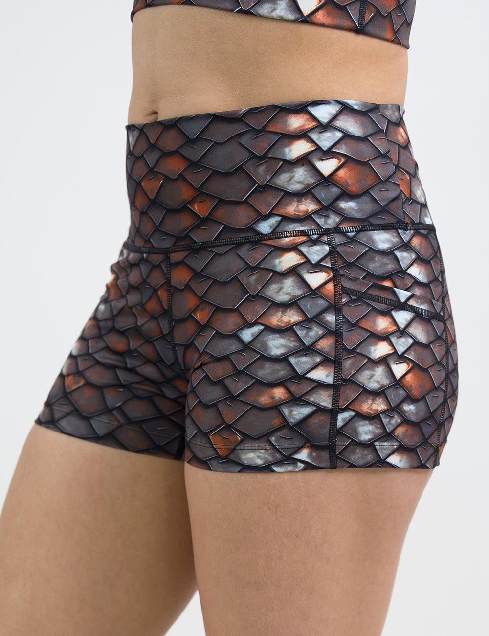 front of the 2.5 inch iron sheet pattern shorts against a white background