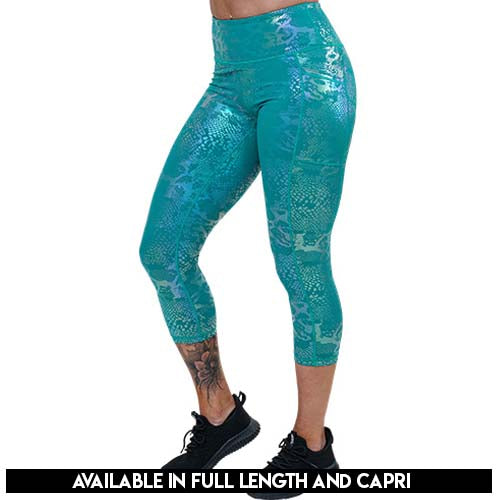blue iridescent legging's available in full and capri length