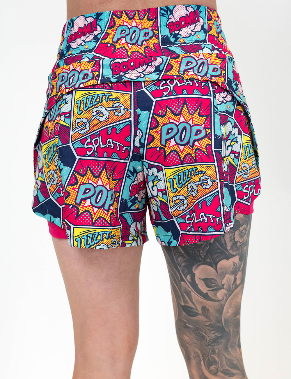 back of the 5.5 inch vibrant cartoon patterned day dream shorts against a white background