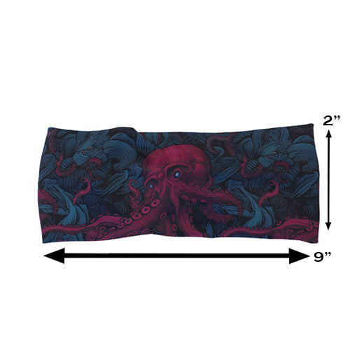 octopus patterned headband measured at 2 by 9 inches