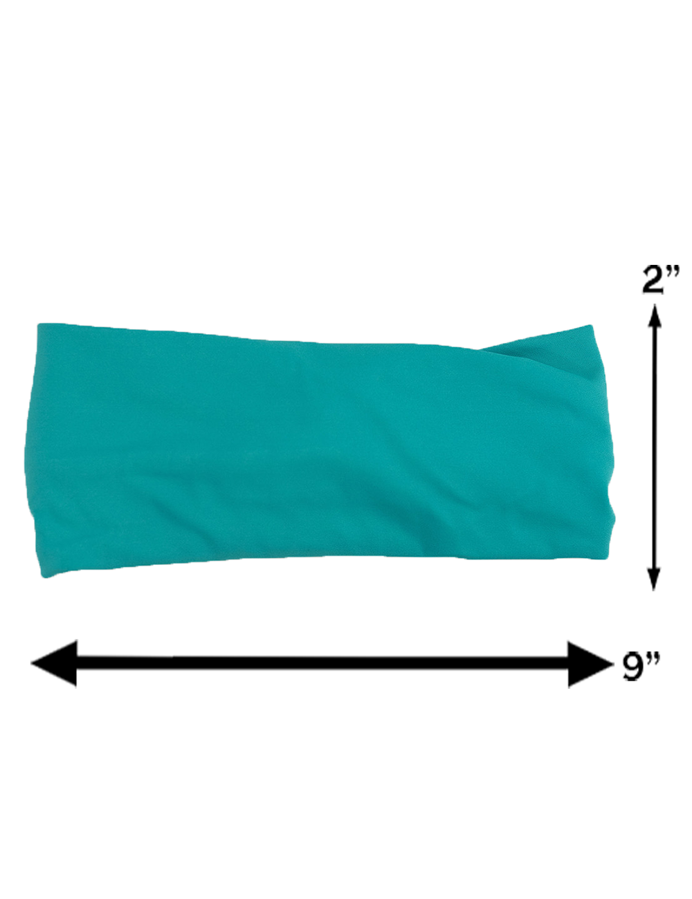 measurement graphic for the teal headband, 2 inches tall by 9 inches wide