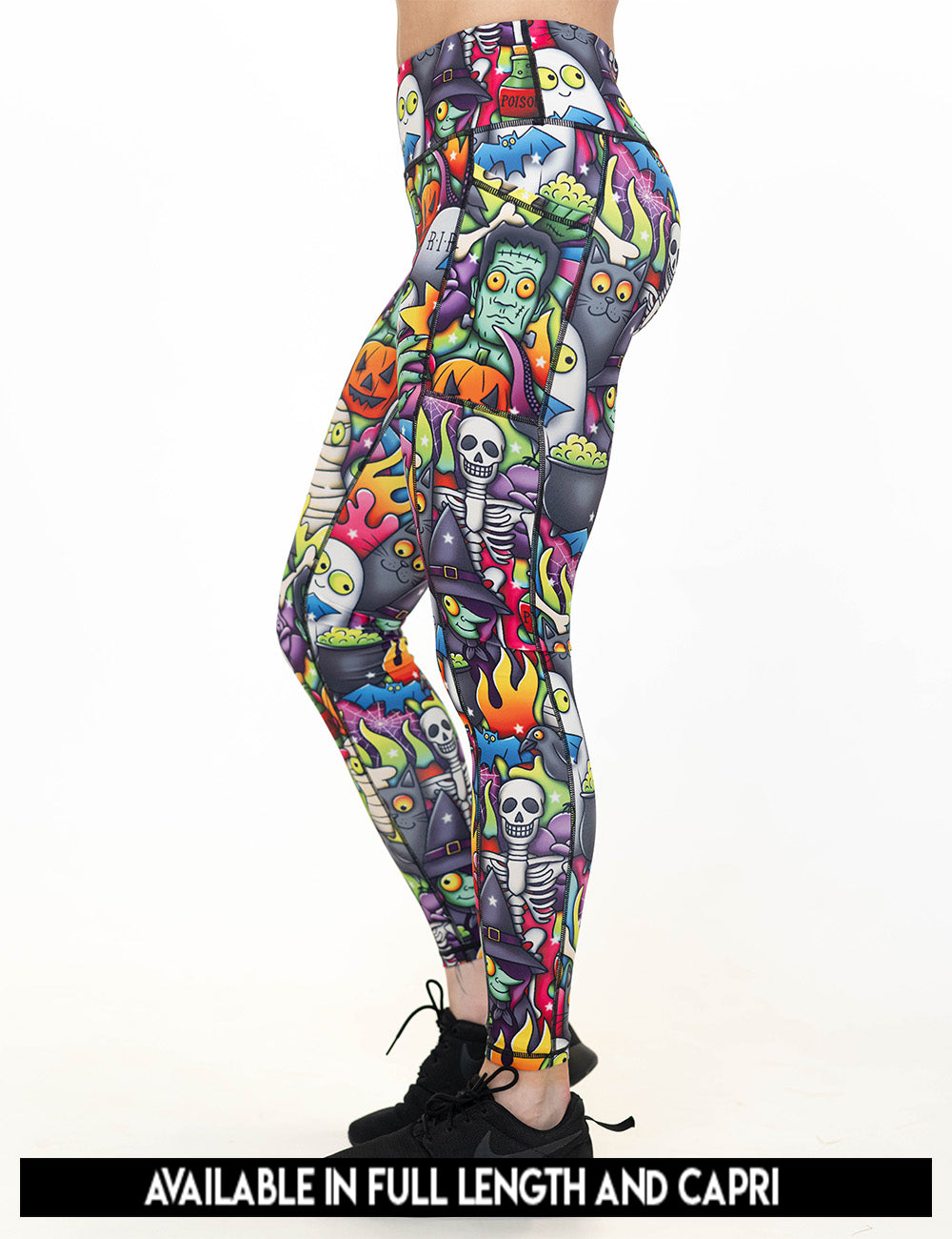 available lengths for the Halloween characters leggings, lengths include full length and capri