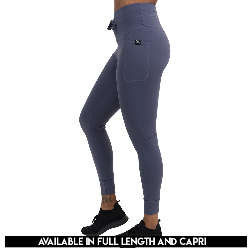 available lengths for the omni twilight purple leggings, lengths available include full length and capri