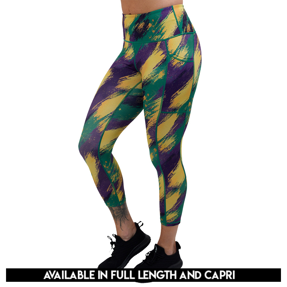 available lengths for the green, yellow. and purple patterned leggings, lengths include full length and capri
