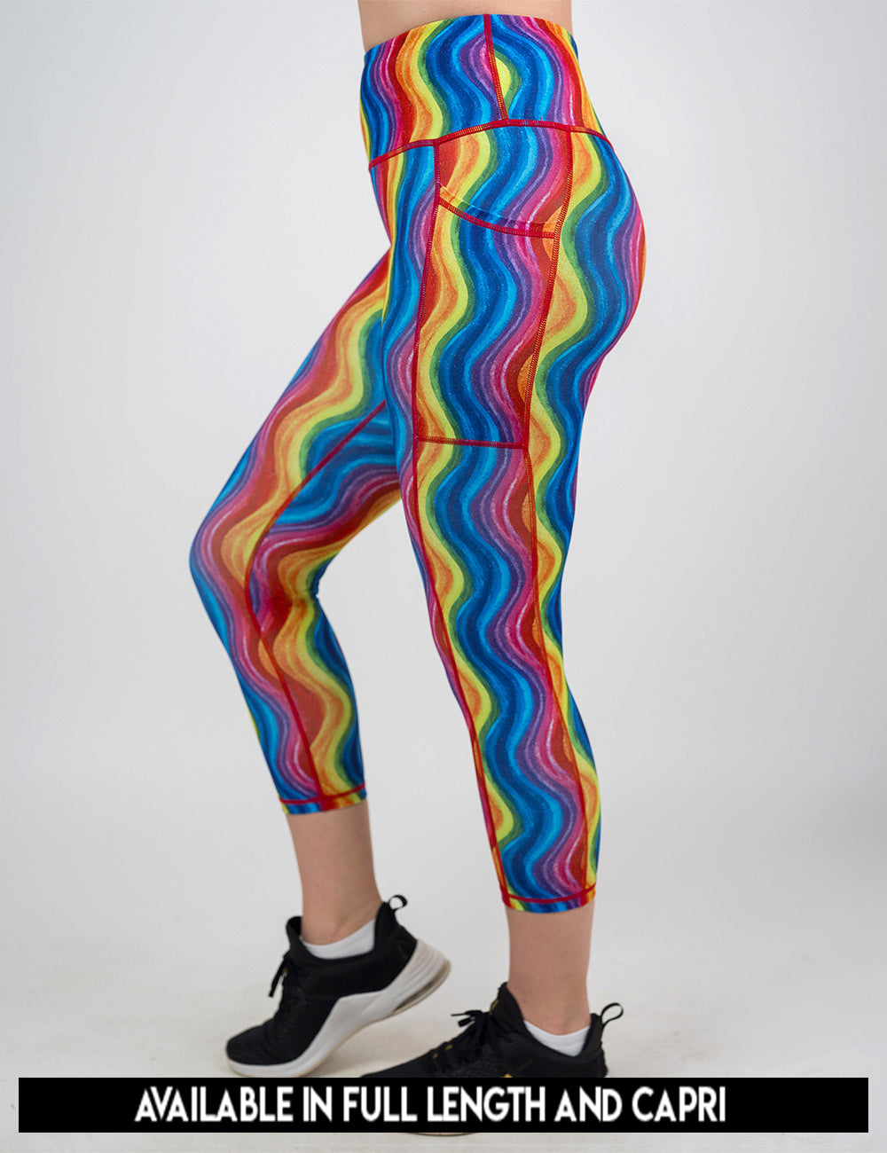 available lengths for the rainbow waves leggings, lengths include full length and capri