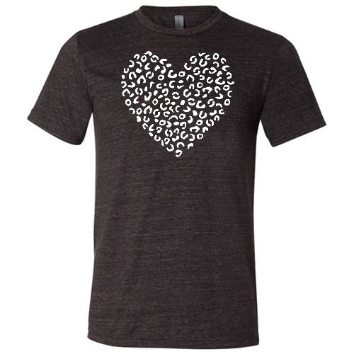 white leopard heart design on a black unisex shirt
