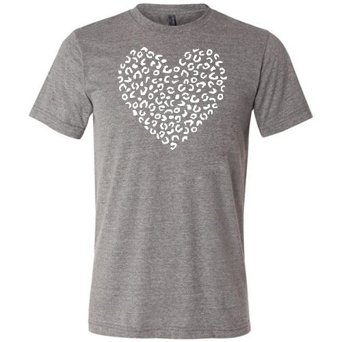 white leopard heart design on a grey unisex shirt