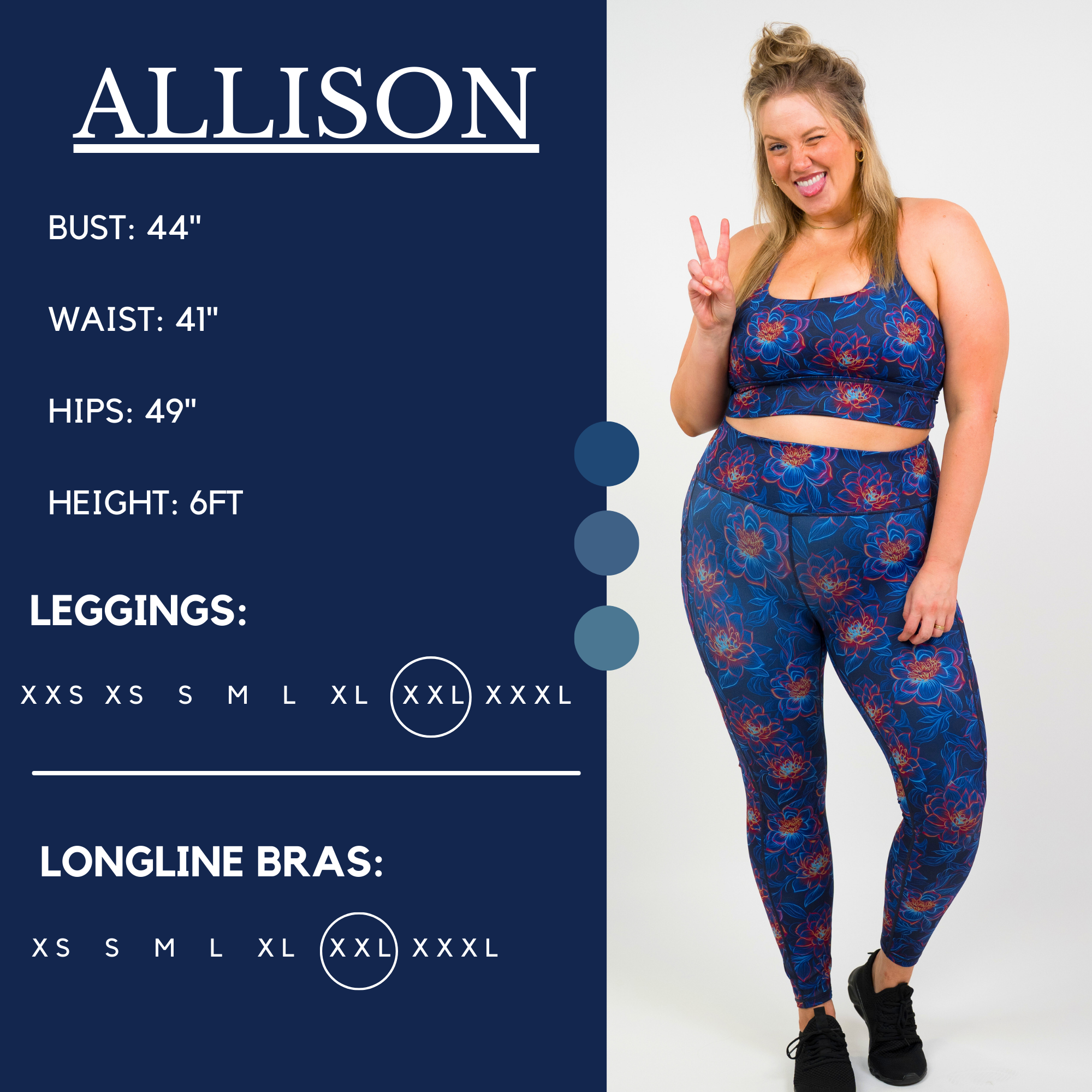allison's sizing chart for the luminous lotus products