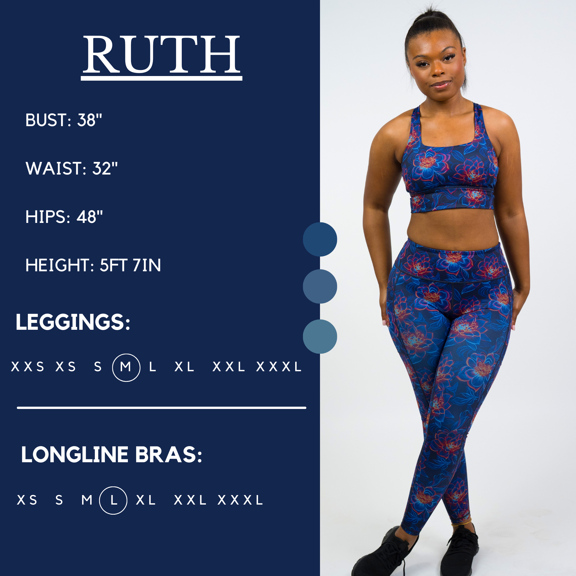 ruth's sizing chart for the luminous lotus products