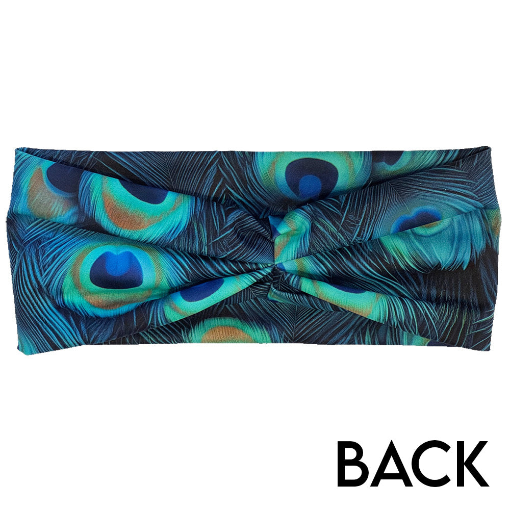 back of the peacock print headband