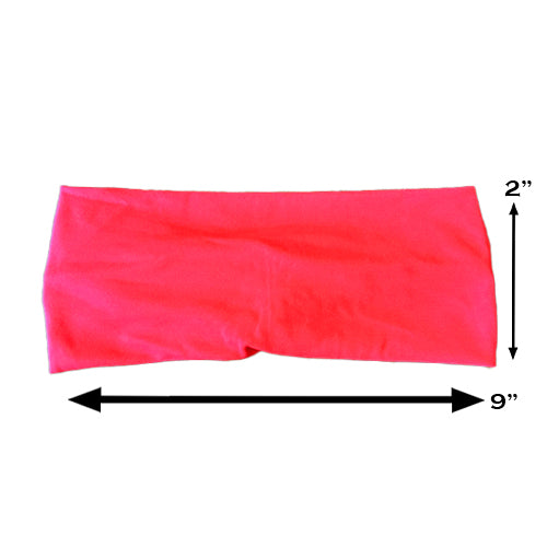 neon pink headband measured at 2 by 9 inches