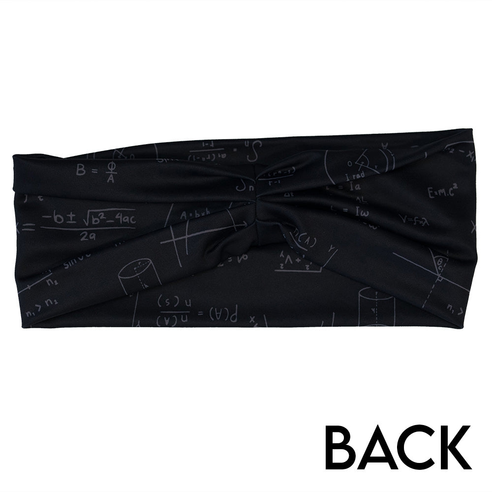 back of the Black headband with mathematical equations and formulas on it