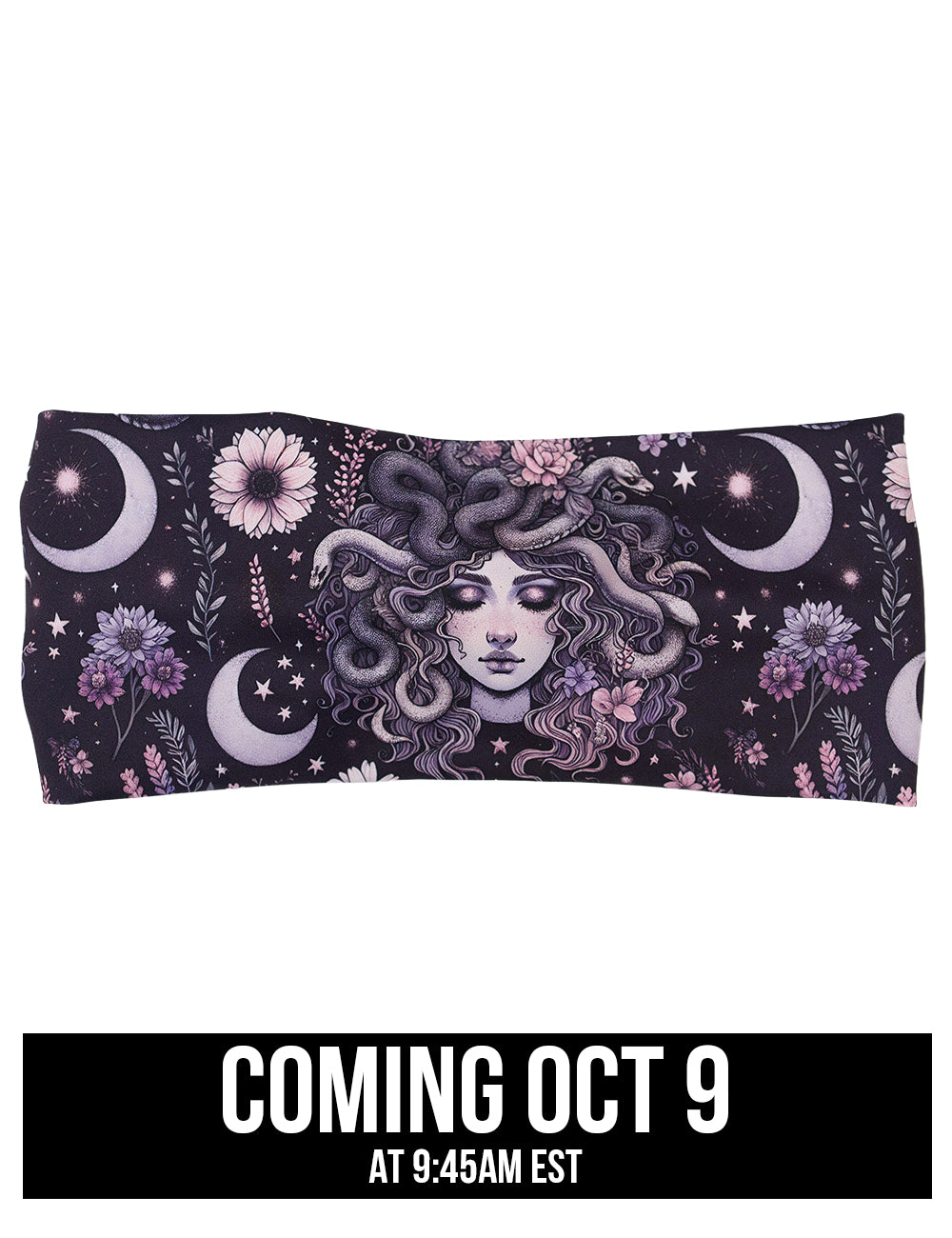 front of the purple medusa with flowers headband coming October 9th