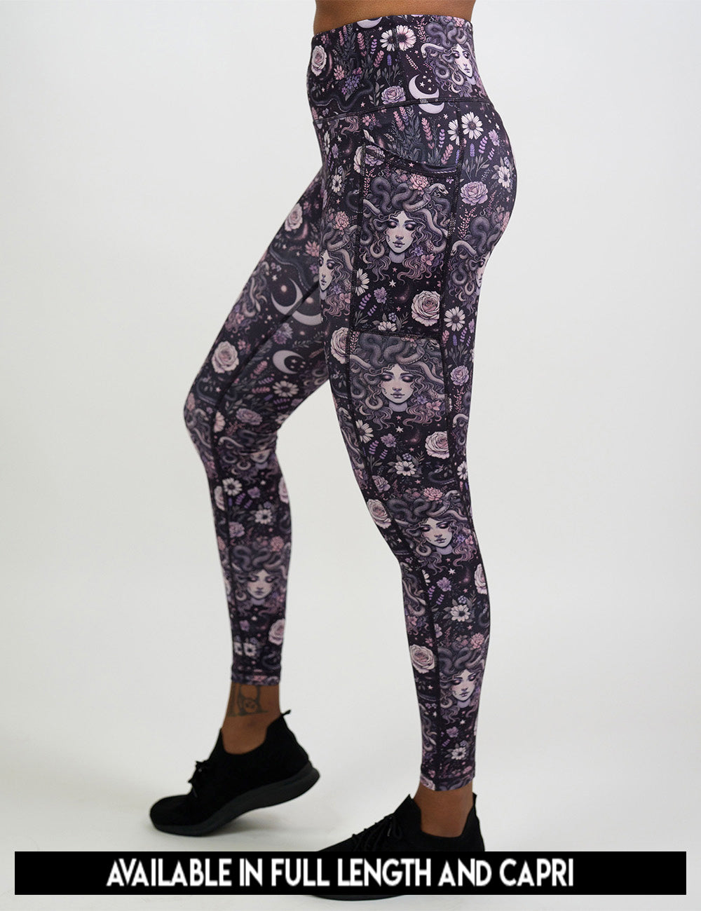 available length for the purple medusa with flowers leggings, lengths include full length and capri