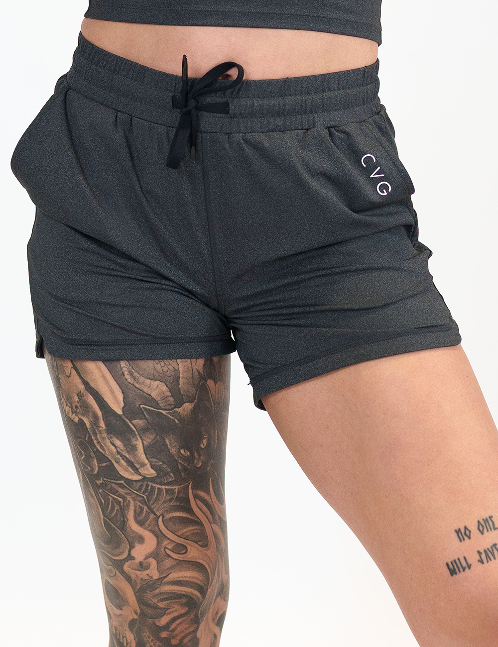 front of the midnight drawstring flex shorts against a white background