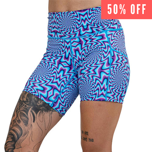 50% off blue and purple mind games shorts