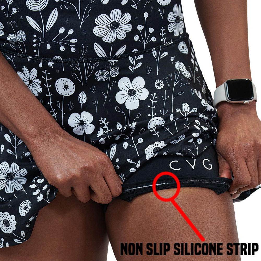 non slip strip on the black and white floral skirt