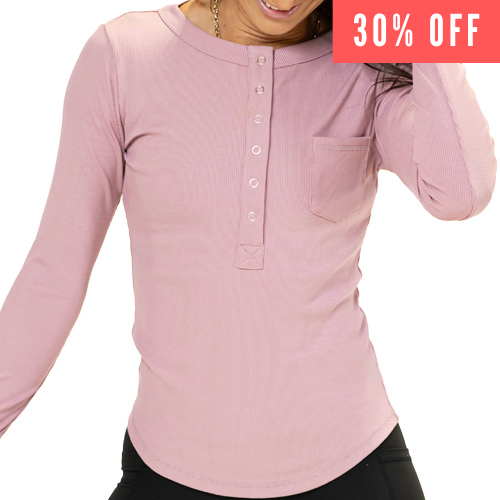 30% off of the mauve henley long sleeve