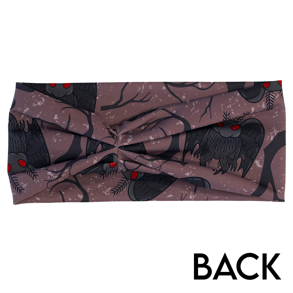 back of the cartoon mothman print headband