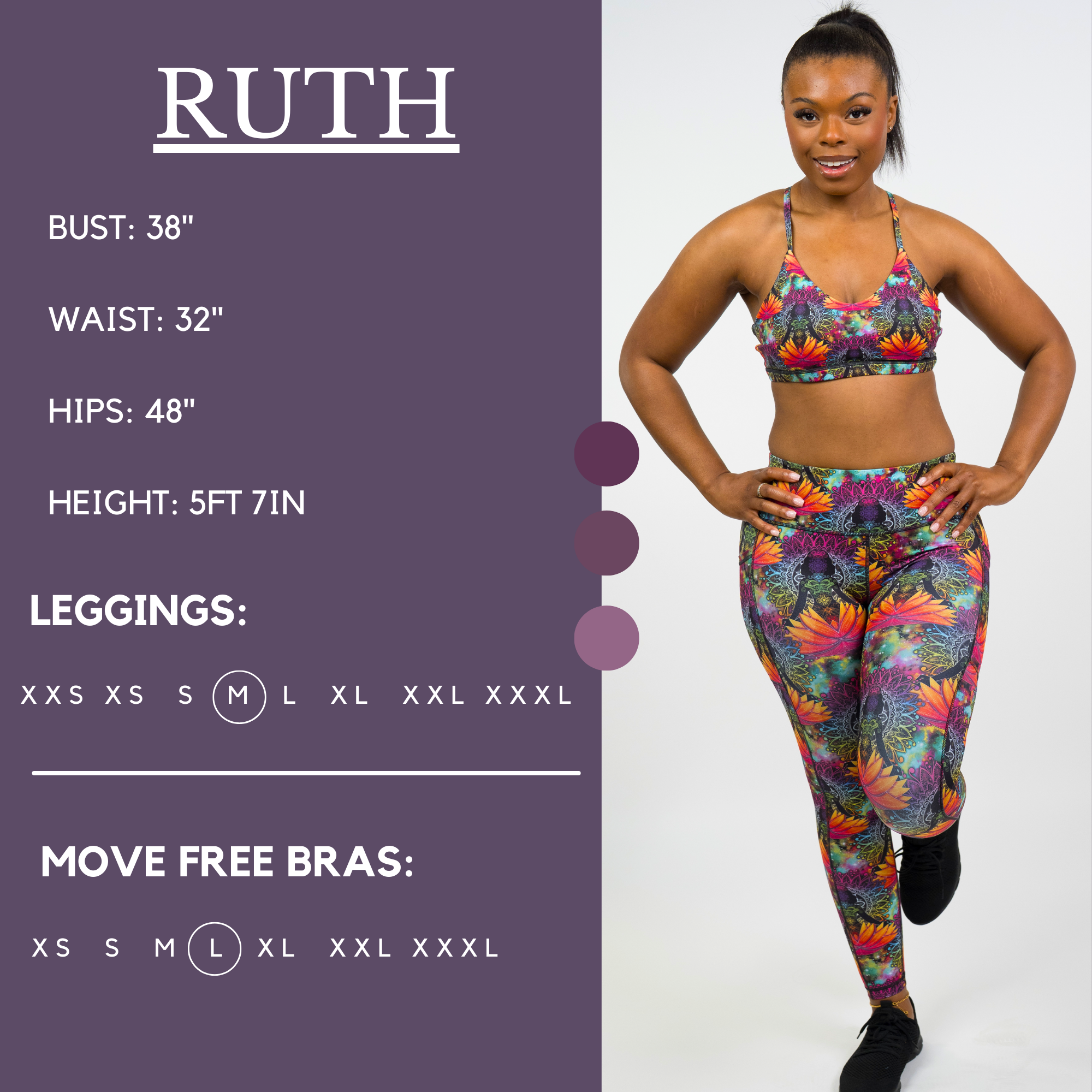 ruth's sizing chart for the namaste all day products