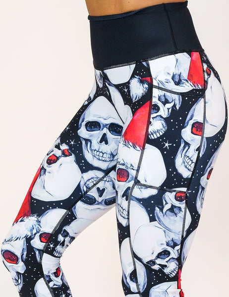 CVG - Naughty List Leggings - Women's Capri Workout Sets - High Waist, Pockets - Fun Prints - Running, Yoga, Lifting - XL