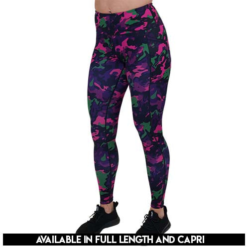 neon camo print legging's available in full and capri length