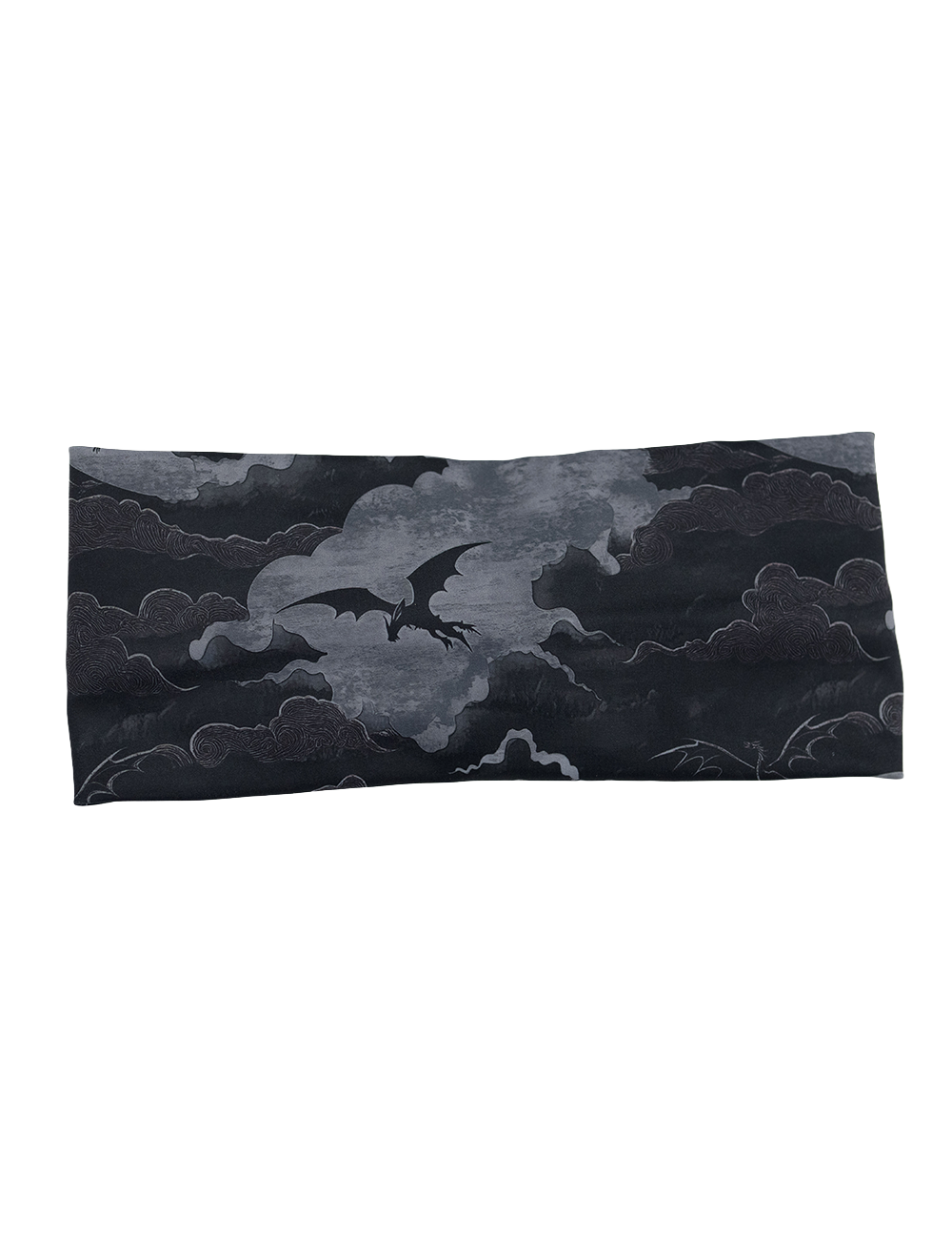 front of the dark dragon against moonlit clouds pattern headband against a white background