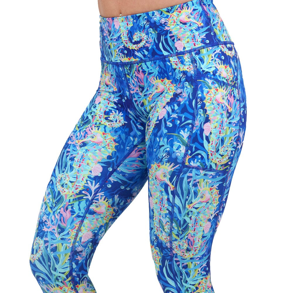 colorful seahorse patterned leggings