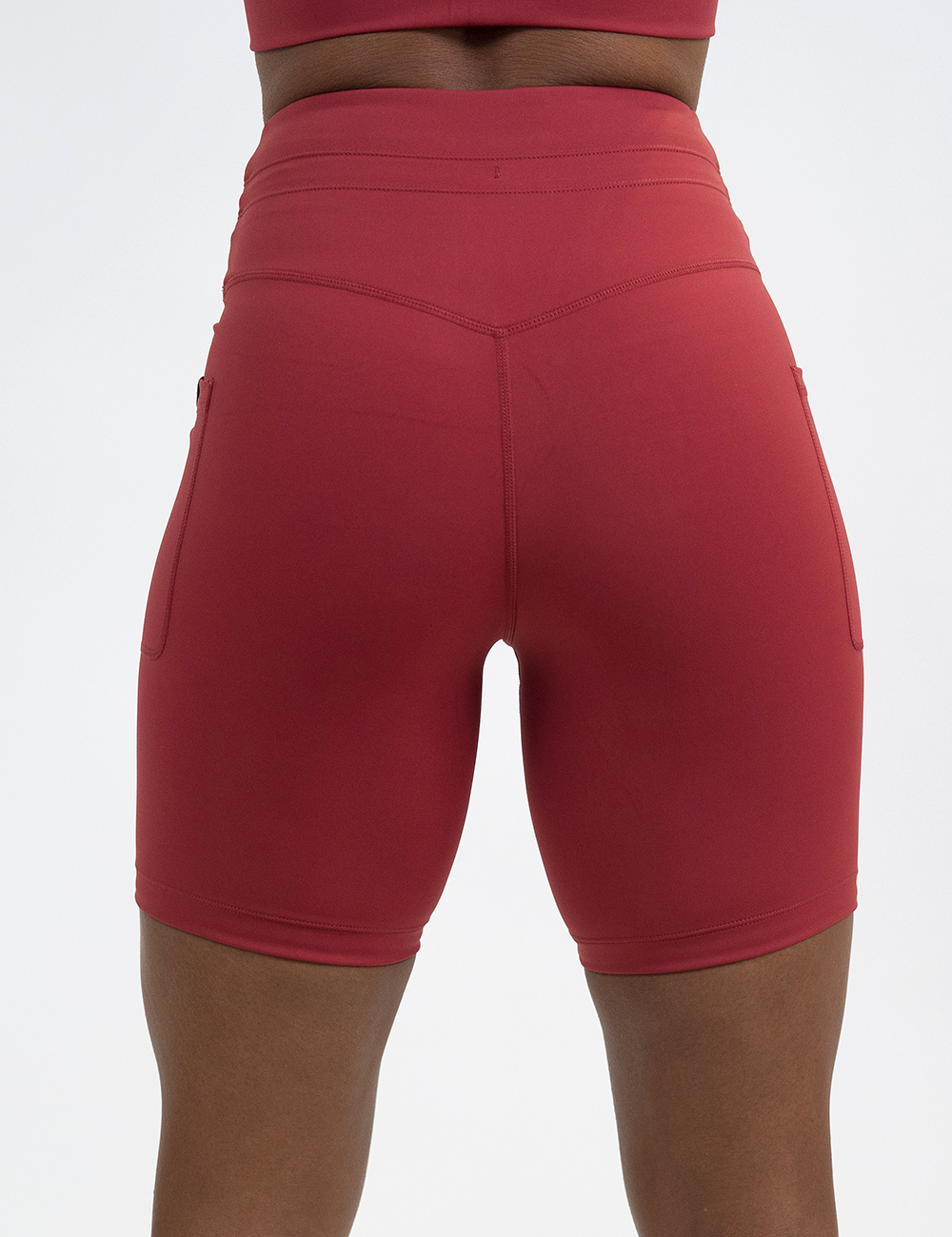 back of the solid red omni 7 inch shorts against a white background