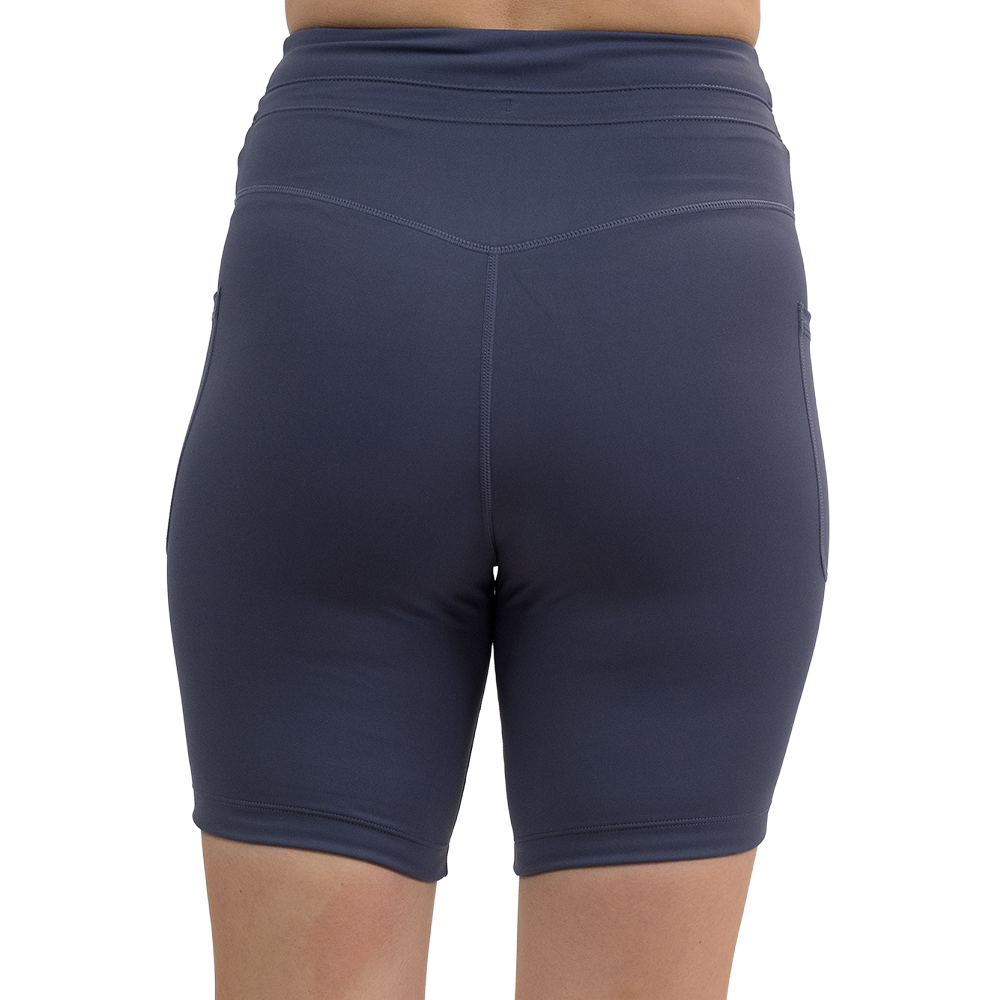 back of the omni twilight purple 7 inch shorts against a white background