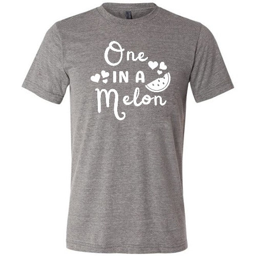 grey unisex shirt with the saying "one in a melon" on it