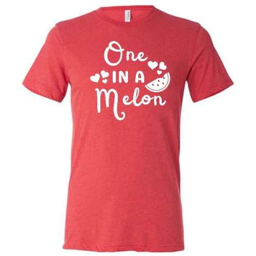 red unisex shirt with the saying "one in a melon" on it