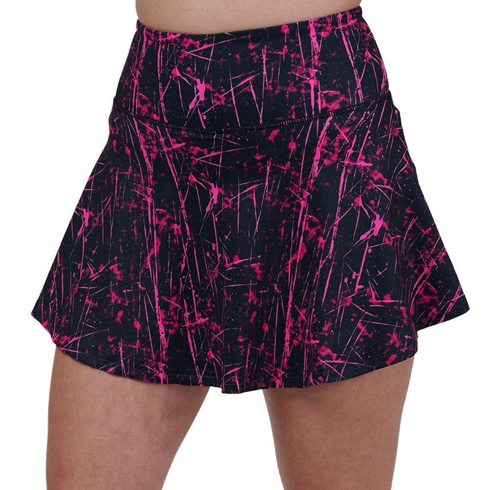 pink paint splatter patterned skirt