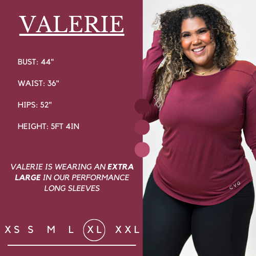Graphic of a model showing her measurements and what size she wears for the shirt Her bust is 44 inches, waist is 36 inches, hips are 52 inches, and height is 5 feet and 4 inches.
