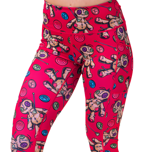 pink voodoo doll pattern leggings