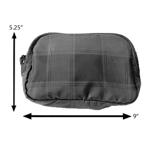 5.25 inches by 9 inches black plaid belt bag