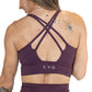 back of solid plum colored sports bra