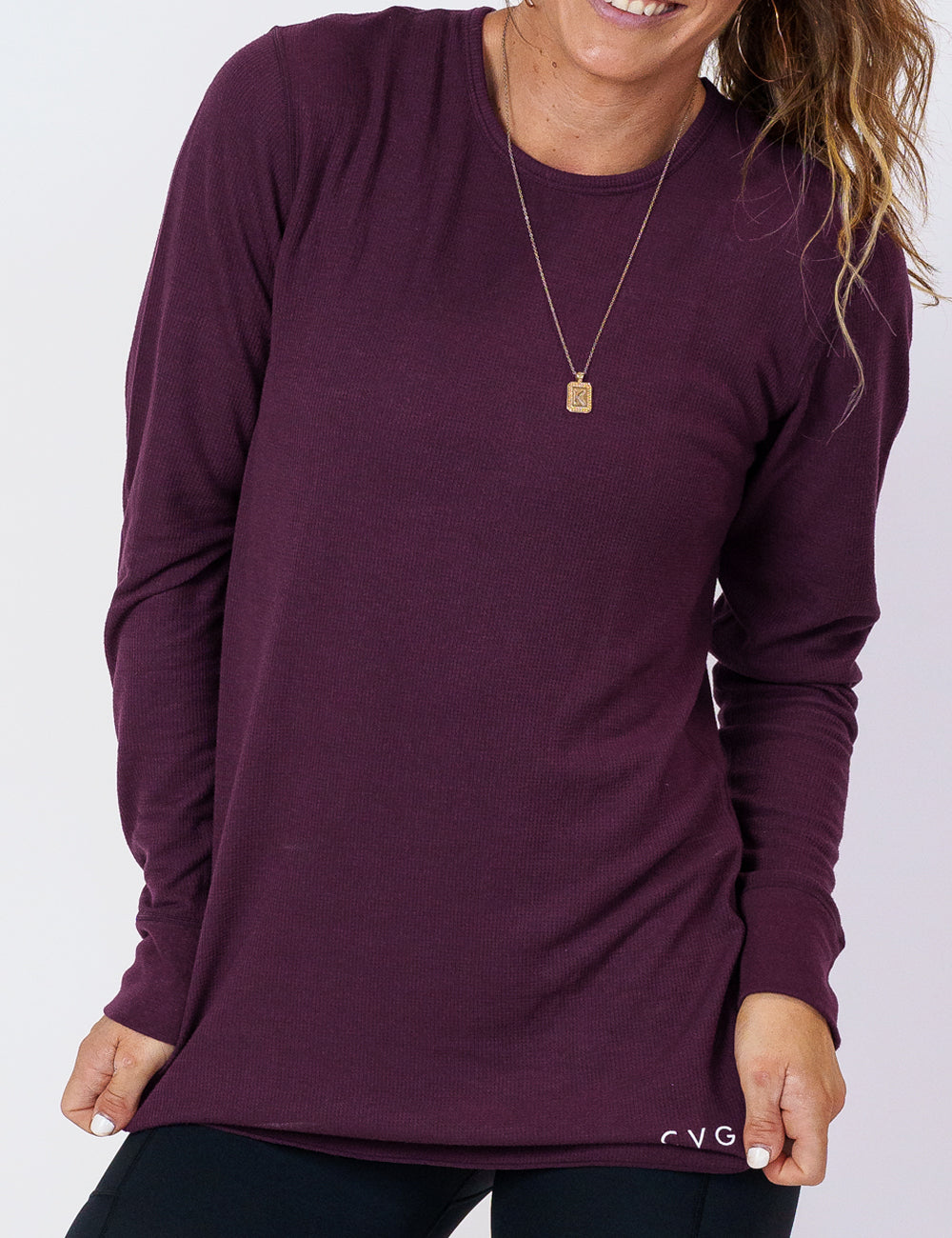 front of the berry purple thermal against a white background