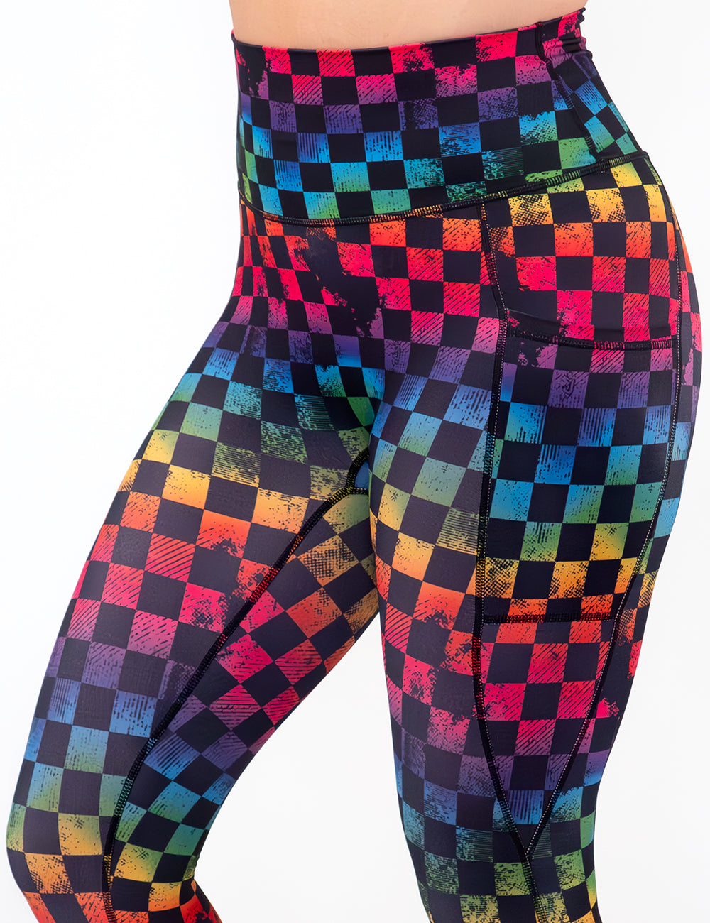 prismatic colorful leggings against a white background